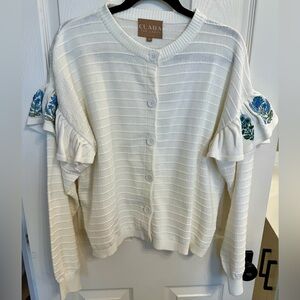 CLARA The Label White Embroidered  Cardigan Size Large NEW